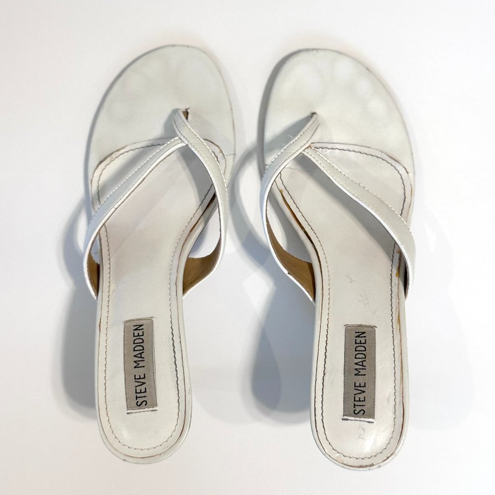 Steve Madden Blay Heeled Thong Leather Sandals White Size 8